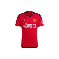 Adidas Manchester United išvykos marškinėliai 23/24, V formos iškirptė, trumpos rankovės, vyriški, sportinis marškinėlis, raudonas IP1726 XS