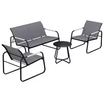 Lauko baldų komplektas, sėdimoji grupė 4 žmonėms, kvėpuojantis lauko poilsio komplektas su 2 vietų sofa, 2 foteliais, apvaliu stalu su virvių pynimu ir apsauginiais padukais kojoms