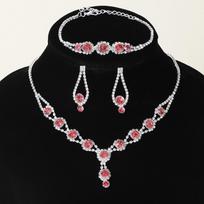 **Elegant Light Luxury Jewelry Trio: Earrings, Bracelet, Necklace** raudona