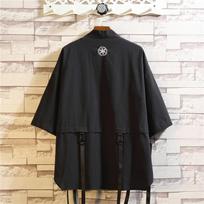 Vasaros vyriški haori megztiniai kimono marškinėliai samurajų japoniški drabužiai chalatai laisva striukė Gatvės apranga XXXL juoda