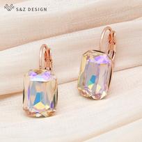 Madingi stačiakampiai krištoliniai auskarai moterims rožinio aukso spalvos auskarai, vestuvių papuošalai beige