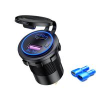 60 W greito įkrovimo automobilinis įkroviklis Qc3.0 Usb+pd C tipo prievadas, žiebtuvėlis, voltmetras, automatinis maitinimo adapteris, skirtas 12v/24v transporto priemonei no wire mėlyna