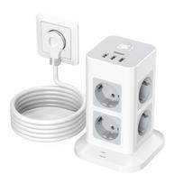 TESSAN kelių lizdų apsauga nuo viršįtampių, 8 krypčių daugialypės jungties lizdas su 3 USB, ilginimo kabelio plokščia jungtis 2 m 8 Outlets &3 USB Ports pilka spalva
