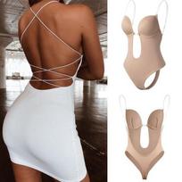 Moteriškas liemenėlės kūno formavimas be nugarėlės Deep V Bodysuit Strong Convertible Besiūlis gilus kūno kostiumas S kūno spalva