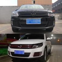 Tinka 13-17 Tiguan: Anglies pluošto priekinės grotelės, buferio lipdukas automobilio kėbulo dekoravimui 3D Carbon Fiber Black/All Black Grille Sticker