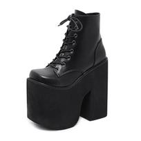 Madingi 17cm batai moterims Madingi juodi ankle boots Punk stiliaus Rudens Cosplay batai Aukštakulniai Goth platforminiai batai Bottes Femme 35 juoda
