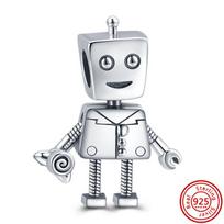 100 % 925 prabos sidabro Amuletas Berniukas ir Mergaitė Robotas Karoliukai Pakabukai Tinka Prekės ženklo Apyrankėms Moterims Papuošalai