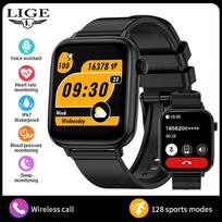 LIGE Naujas išmanusis laikrodis su visu jutikliniu ekranu Bluetooth Call Sports Fitness Vyrų išmanusis laikrodis silicone strap juoda
