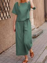 Southeast Asia & Europe 2022 Women's Solid Color Short-Sleeved Two-Piece Suit - Elegant & Versatile XL tamsiai žalia spalva