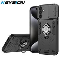KEYSION Shockproof Armor Case for Samsung A26 5G Soft Silicone+PC Slide Camera Protection Ring Stand Phone Cover for Galaxy A26 for Samsung A26 5G pilka