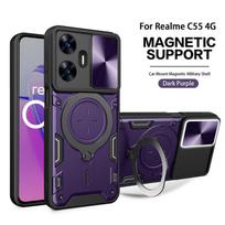 Realmi C55 4G dėklas su slankiojančiu kameros dangteliu, atsparus smūgiams šarvuotas dėklas, skirtas Realme C55 C 55 4G RMX3710 6.72 , su magnetiniu laikikliu žiedu, apsauginis dangtelis For Realme C55 violetinė