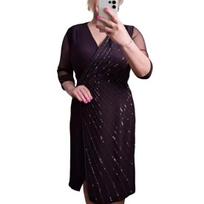 Women Casual Dress V-Neck Short Sleeve Waist Tight Knee-Length Dress Sequin 2XL violetinė