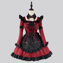 Kiniška gotikinė lolita velnio tarnaitės suknelė - anime cosplay kostiumas S vyno raudonos spalvos