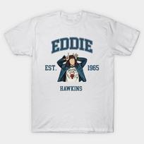 Men Black Print T-shirt Retro Stranger Things Eddie Characters Est 1965 No-Cut Transfer Paper Print Cotton Tshirt L balta