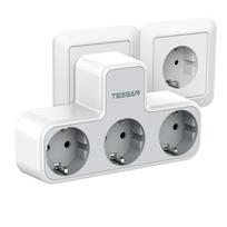 TESSAN kelių sieninis lizdas su 2 USB C 1 USB A prievadais, 6 viename USB adapteriu su apsauga nuo perkrovos išmaniajam telefonui, planšetiniam kompiuteriui 3 Outlets pilka spalva