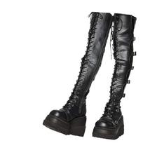 Pleištiniai ilgaauliai moterims rudeniniai žieminiai batai virš kelių Cosplay aukštos platformos moteriški batai nauji aukštakulniai gotikiniai Botas Altas 35