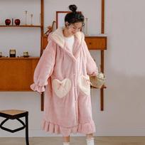 Specialus pasiūlymas: Moteriški mieli žieminiai pižamos chalatai – šilti, stori, korėjietiško stiliaus, plius Velvet Coral Fleece. Heart Nightgown, XL rožinė