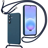 Dėklas Samsung Galaxy A57 5G, Silikoninė apsauga nuo įbrėžimų su tamsiai mėlynu dirželiu mėlyna