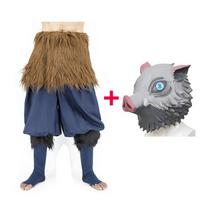 Anime Hashibira Inosuke Cosplay Kostiumas Demon Slayer Kimetsu No Yaiba Kiaulės Silikoninė Kaukė Helovino Šventės Kelnės L