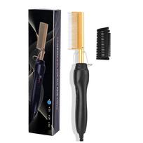 Electric Hot Heating Comb 3-in-1 Hair Straightener Hair Smooth Flat Iron Straightening Brush for wigs Curling Iron us
