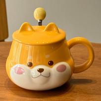 Animacinis mielas Shiba Inu keramikinis puodelis su dangteliu Didelės vertės vandens puodelis Suvenyras Dovana Puodelis Kūrybingas puodelis Šuniukas 420ml