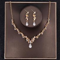Bridal Headwear Luxury Silver-Color Crystal Water Drop Rhinestone Tiara Necklace Earrings Wedding 4 Pcs Jewelry Set