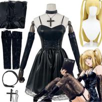 Anime komiksas DEATH NOTE Cosplay Misa Amane Imitacija Oda Seksuali Suknelė Kaklas Papuošalai Kojinės Unifikuota Apranga Helovino perukas Nauja L-(Costume+Wig)