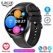 LIGE GT4 originalus išmanusis laikrodis HD pilnai lietimui jautrus ekranas daugiafunkcis „Bluetooth“ skambučių sveikatos stebėjimas sportinis fitneso išmanusis laikrodis vandeniui atsparus vyriškas laikrodis Silicone strap juoda
