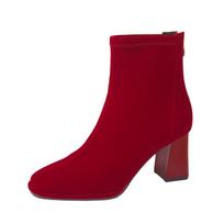 Moteriški ankle boots Rudeniniai Aukštakulniai Trumpi batai moterims Raudoni Velūriniai Party Batai Moteriški Didelio Dydžio 40 raudona
