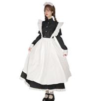 1 rinkinys tarnaitės cosplay suknelės rinkinys apima prijuostę, galvos juostą, kaspiną ir kojines, unisex A silueto, iki blauzdų ilgio, kontrastingų spalvų, su raukiniais, vakarėliams, fotografijai, tarnaitė Womens S