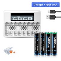 1,5 V AAA 1200 mwh ličio jonų baterija Įkraunama AAA ličio baterija + 8 lizdų LCD išmanusis akumuliatoriaus įkroviklis juoda