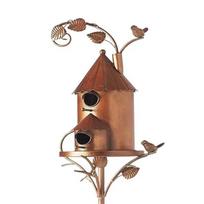 „Garden Stake Birdhouse“ patrauklus lesyklėlis paukščiams Išskirtinis sodo kuoliukų metalinis menas su strypų paukščių namelio lesyklėle namų sodo dekoravimui B