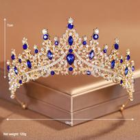 Retro paprasti elegantiški mėlyni deimantiniai karūna nuotakos galvos apdangalai 18 metų moteriškai princesei, suaugusiųjų gimtadienio karūnos vestuvinių plaukų aksesuarai mėlyna