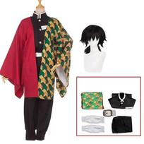 Anime Demon Slayer Kimetsu No Yaiba Tomioka Giyuu Cosplay Kostiumas Vyrams Kimono Uniforma Helovino Karnavalo Šventės Kostiumai L-(Costume+Wig)