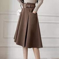 Simplicity Office Lady Autumn New Women's Elastic High Waist Solid Pocket Plaid Korean Fashion Sweet Slim Mid-leng A-line Skirt L ruda