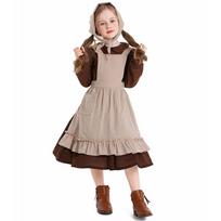 Vaikų Mergaičių Vaikų Dienos Vargšės Tarnaitės Suknelė Prijuostės Rinkiniai Cosplay Kostiumas Scenos Pasirodymas Pastoralinis Ūkis Prancūziška Lolita Pasipuošimas Helovino Apranga XS tamsiai ruda spalva