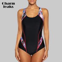Charmleaks One Piece Moteriški sportiniai maudymosi kostiumėliai Sportinis maudymosi kostiumėlis Colorblock Monokini paplūdimio maudymosi kostiumėlis S raudona