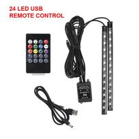Nuotolinis valdymas / valdymas balsu 24/36/48/72 LED automatinio apdailos atmosferos lempa Automobilių interjero dekoratyviniai žibintai LED automobilio kojinės šviesos aplinkos lempa 24LED USB