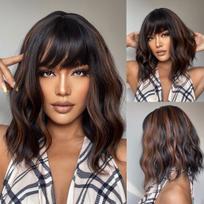 EASIHAIR Brown Root Ombre blondiniai sintetiniai perukai vidutinio ilgio natūralūs plaukai moterims Cosplay perukas su kirpčiukais karščiui atsparus perukas brown