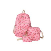 3 vnt./komplektas Kuprinė su lanko raštu, crossbody krepšys ir mažas piniginė Kuprinė studentams Su lanku Paprasta kuprinė pradinių ir vidurinių klasių vaikams rožinė raudona spalva