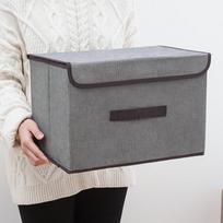 Sulankstoma medvilnės ir lino dvigubo dangčio laikymo dėžė su rankena drabužiams ir kelnėms Small [36*25*16 cm]