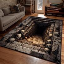 3D Iliuzija Helovino Plotas Kilimas, 3D Skeletas Helovino Kilimas, Baisus Laiptų Iliuzijos Kilimas, Gotikinis Helovino Plotas Kilimas 40x60cm