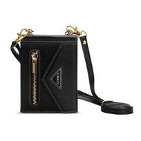 Prabangus Crossbody užtrauktuku užtrauktuku piniginės telefono dėklas, skirtas Samsung Galaxy Z Flip 5 Flip4 5G dirželis, odinis kortelių lizdo laikiklio dangtelis Galaxy Z Flip5 juoda