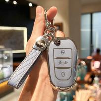 Automobilio raktų pakabuko dėklo dangtelis su PU odiniu raktų pakabuku, skirtas Peugeot 2008 3008 5008 308 508, skirtas Opel Grandland X Mokka Corsa Insignia mėlyna