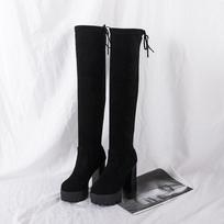 Seksualūs kelių batai Tight Stovepipe Knight Boots Zomšiniai apvalūs batai moterims Trend Velvet Šilti moteriški batai 35 matinė juoda spalva