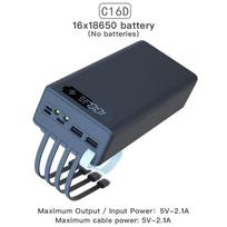 C16D 5V USB dvigubas USB 16*18650 maitinimo bloko dėklas C16D su 4 laidais šviesos diodų apšvietimas „pasidaryk pats“ nuimama dėžutė QC3.0 įkrovimo akumuliatoriaus laikymo dėžutės Normal version juoda
