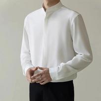 Rudens KPOP Mados Stilius Harajuku Slim Fit Vyriški Drabužiai Laiski Atsitiktiniai Visur Tinkančios Marškiniai Su Stovu Mygtukais Ilgomis Rankovėmis Blusa M juoda
