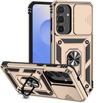 Skirta Samsung Galaxy S25 FE 5G dėklas su slankiojančiu kameros objektyvo apsauginiu šarviniu telefono dėklu Galaxy S 25 FE S25FE magnetiniu laikiklio žiedu For Galaxy S25 FE auksas