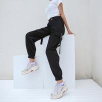 Vangull Cargo Pants Moteriški Laisvalaikiai Bėgiotojai Juodos kelnės aukštu juosmeniu Laisvos moteriškos kelnės Moteriškos kelnės S juoda