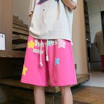 Women Trendy Print Streetwear Harajuku Y2K High Waist Wide Leg Short Pants Summer Students Casual Loose Sports Beach Shorts S rožinė